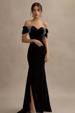 Off The Shoulder Black Mermaid Evening Dress with Beading