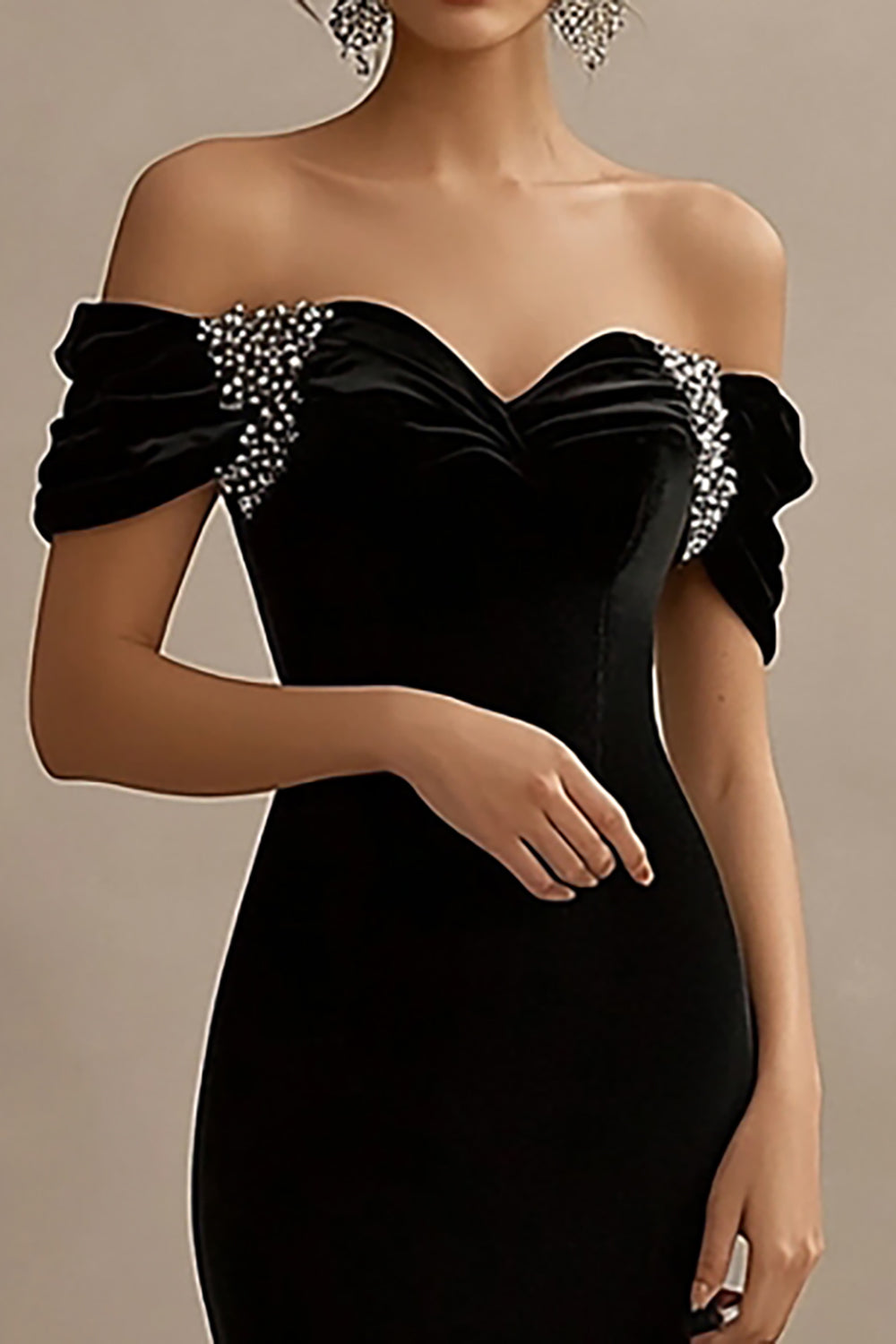 Off The Shoulder Black Mermaid Evening Dress with Beading