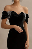 Off The Shoulder Black Mermaid Evening Dress with Beading