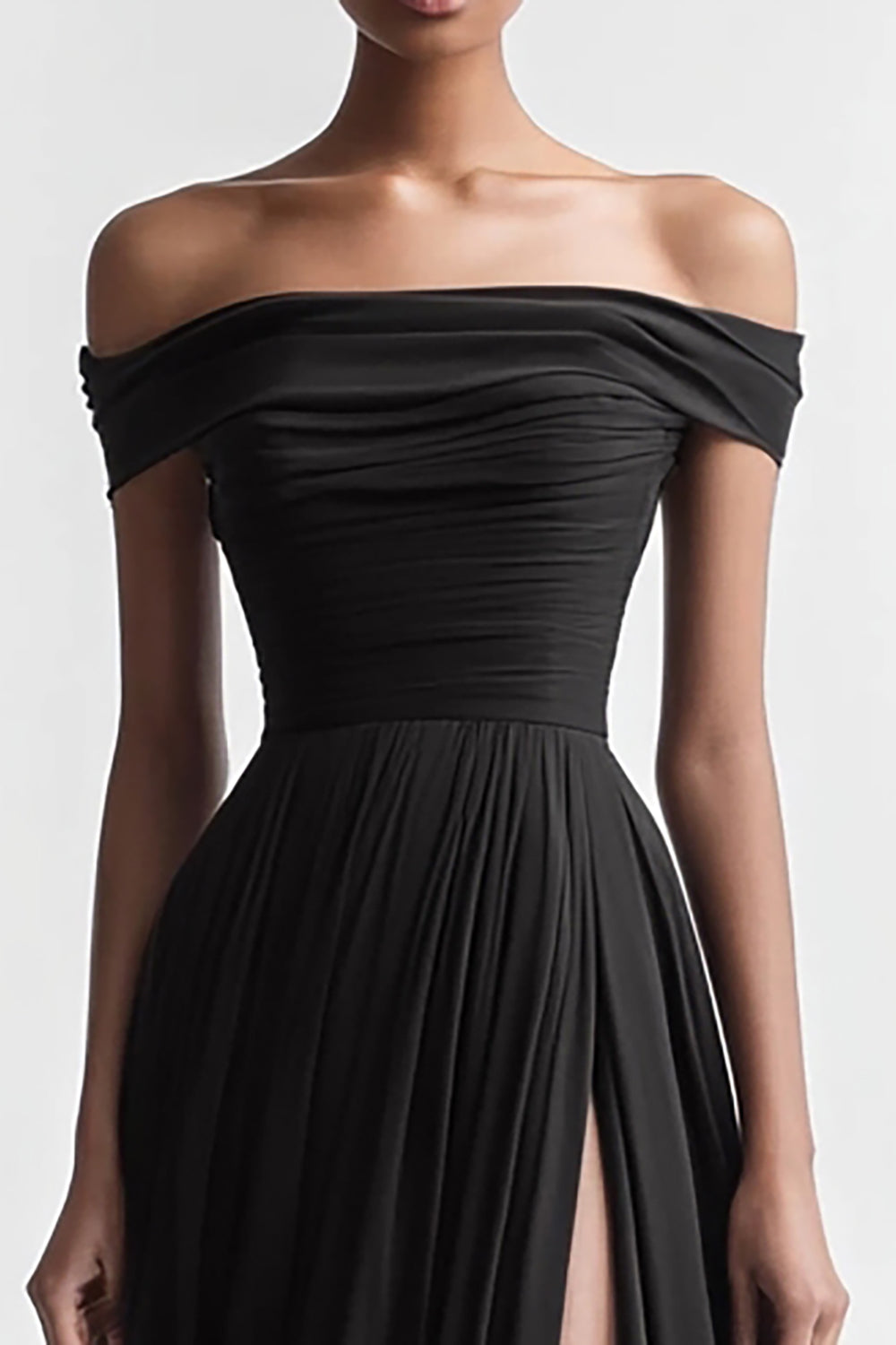 Black A Line Off The Shoulder Evening Dress with Slit