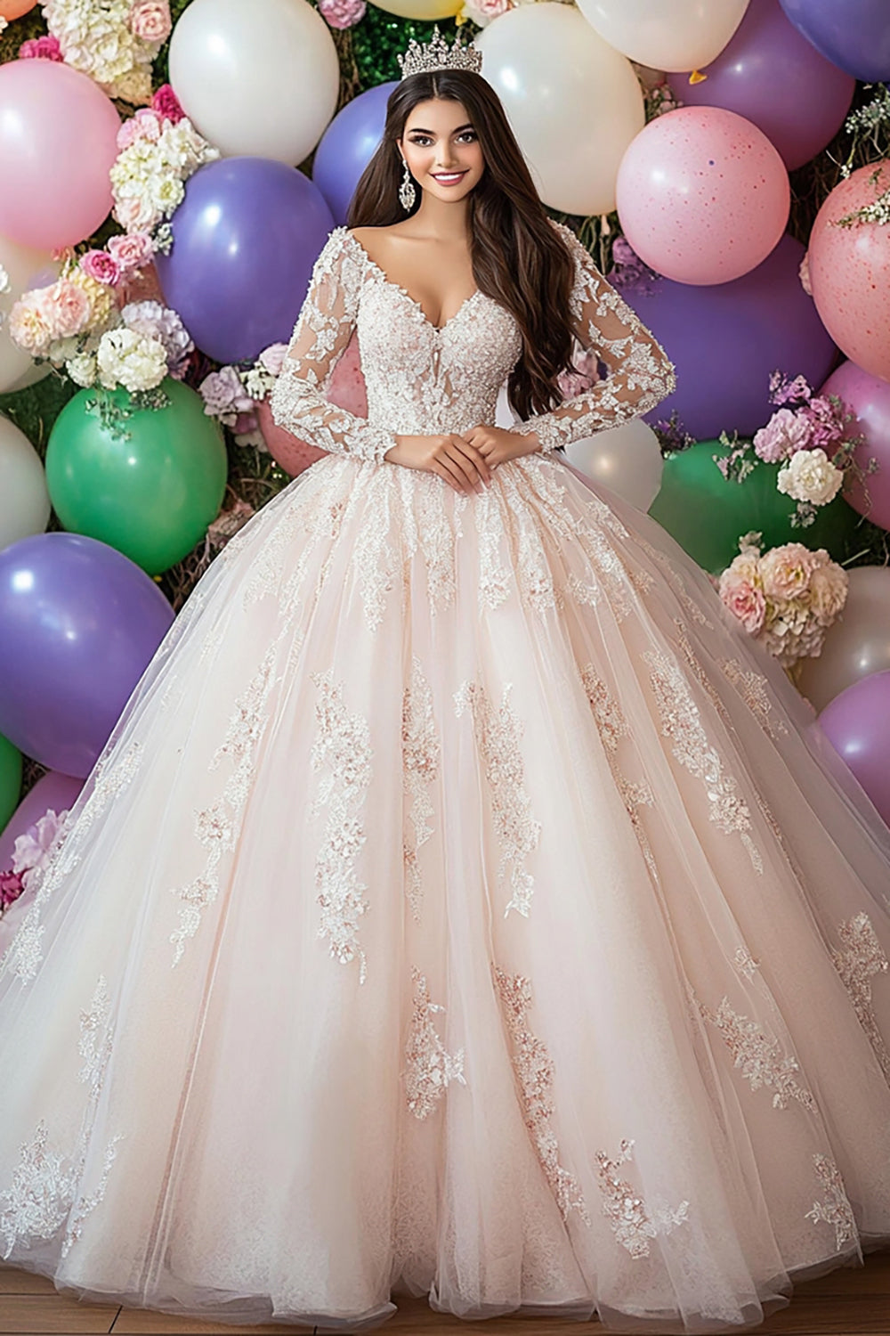 Champagne Ball Gown Off The Shoulder Appliqued Quinceanera Dress