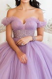 Lilac Ball Gown Off The Shoulder Ruffled Quinceanera Dress