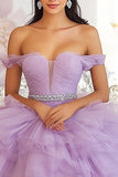 Off The Shoulder Lilac Ball Gown Ruffled Quinceanera Dress