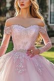 Pink Strapless Appliqued Ball Gown Quinceanera Dress