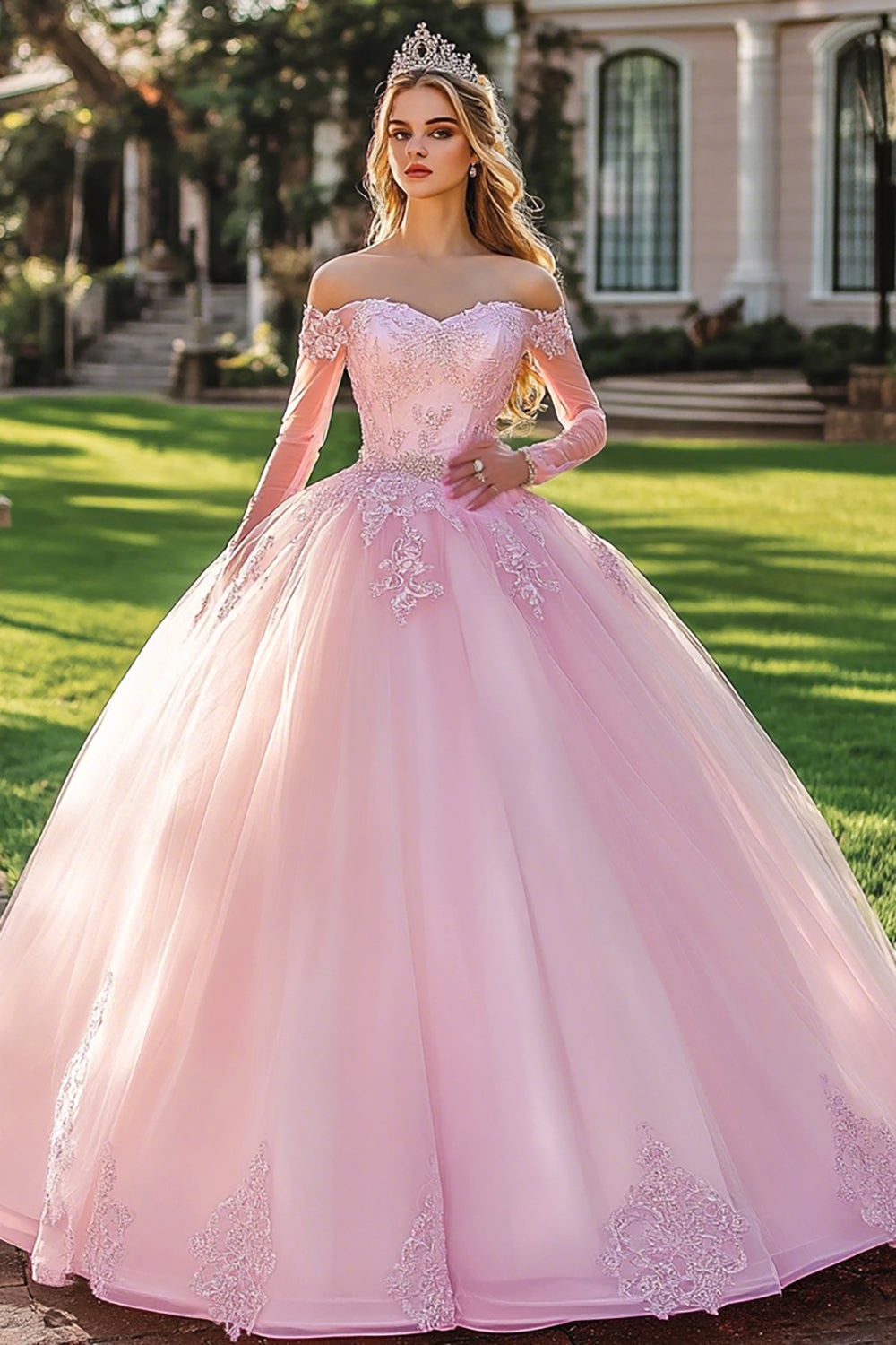 Off the Shoulder Lilac Ball Gown Appliqued Quinceanera Dress
