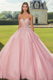 Pink Strapless Appliqued Ball Gown Quinceanera Dress