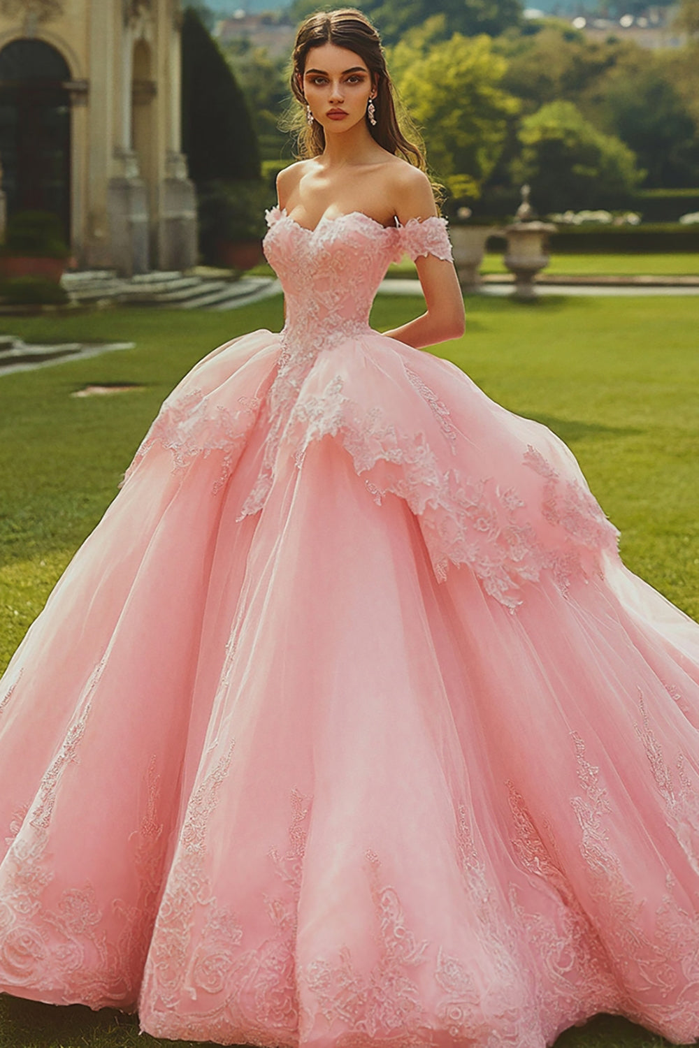 Princess Pink Off the Shoulder Ball Gown Quinceanera Dress