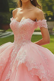 Princess Pink Off the Shoulder Ball Gown Quinceanera Dress