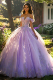 Ball Gown Off the Shoulder Appliqued Lilac Quinceanera Dress