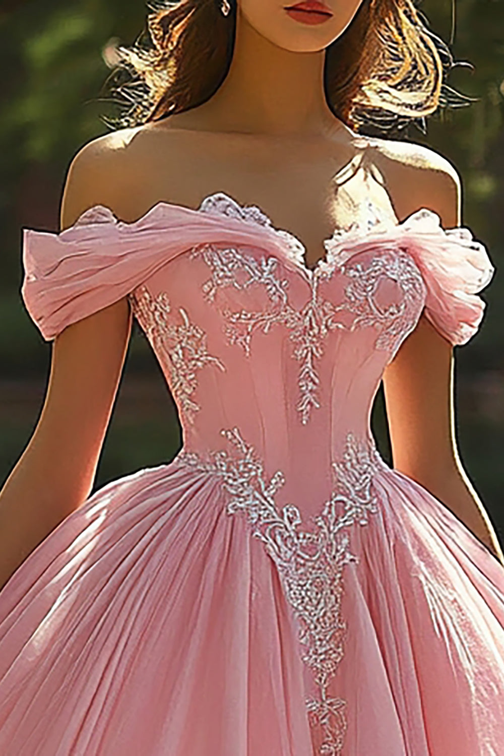 Princess Off the Shoulder Appliqued Ball Gown Pink Quinceanera Dress