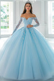 Off the Shoulder Appliqued Ball Gown Sky Blue Quinceanera Dress