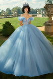Sky Blue Ball Gown Princess Tulle Long Quinceanera Dress with Ruffles