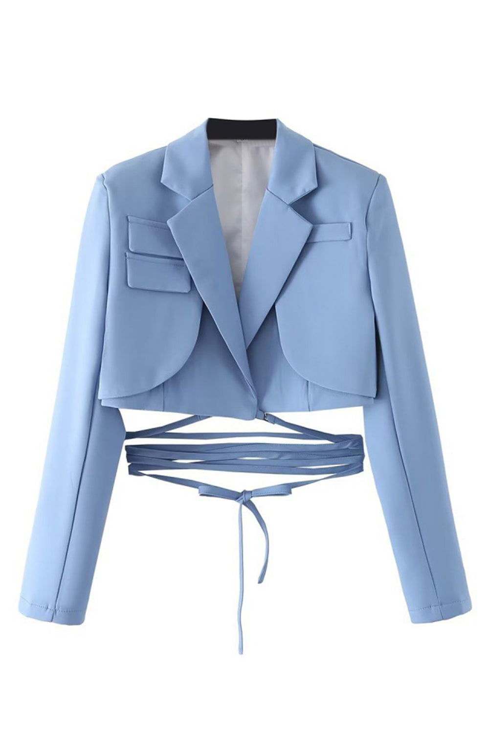 Hot Pink Notched Lapel Tie Cropped Women's Blazer