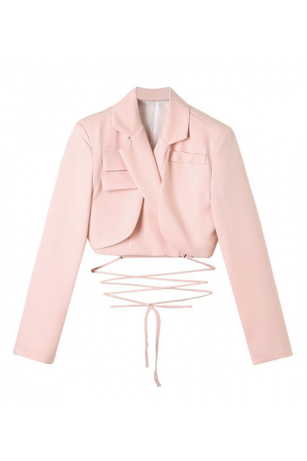 Hot Pink Notched Lapel Tie Cropped Women's Blazer