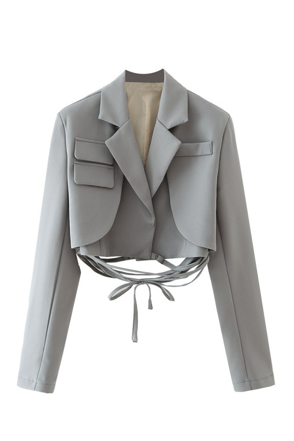 Hot Pink Notched Lapel Tie Cropped Women's Blazer