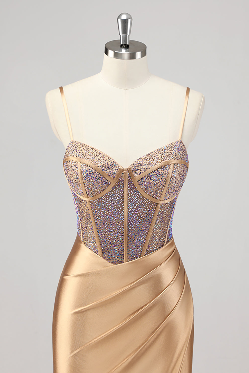 Mermaid Corset Gold Beaded Prom Dress with Slit
