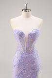 Lilac Strapless Corset Prom Dress with Detachable Overlay