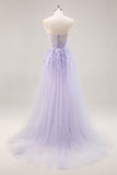 Lilac Strapless Corset Prom Dress with Detachable Overlay