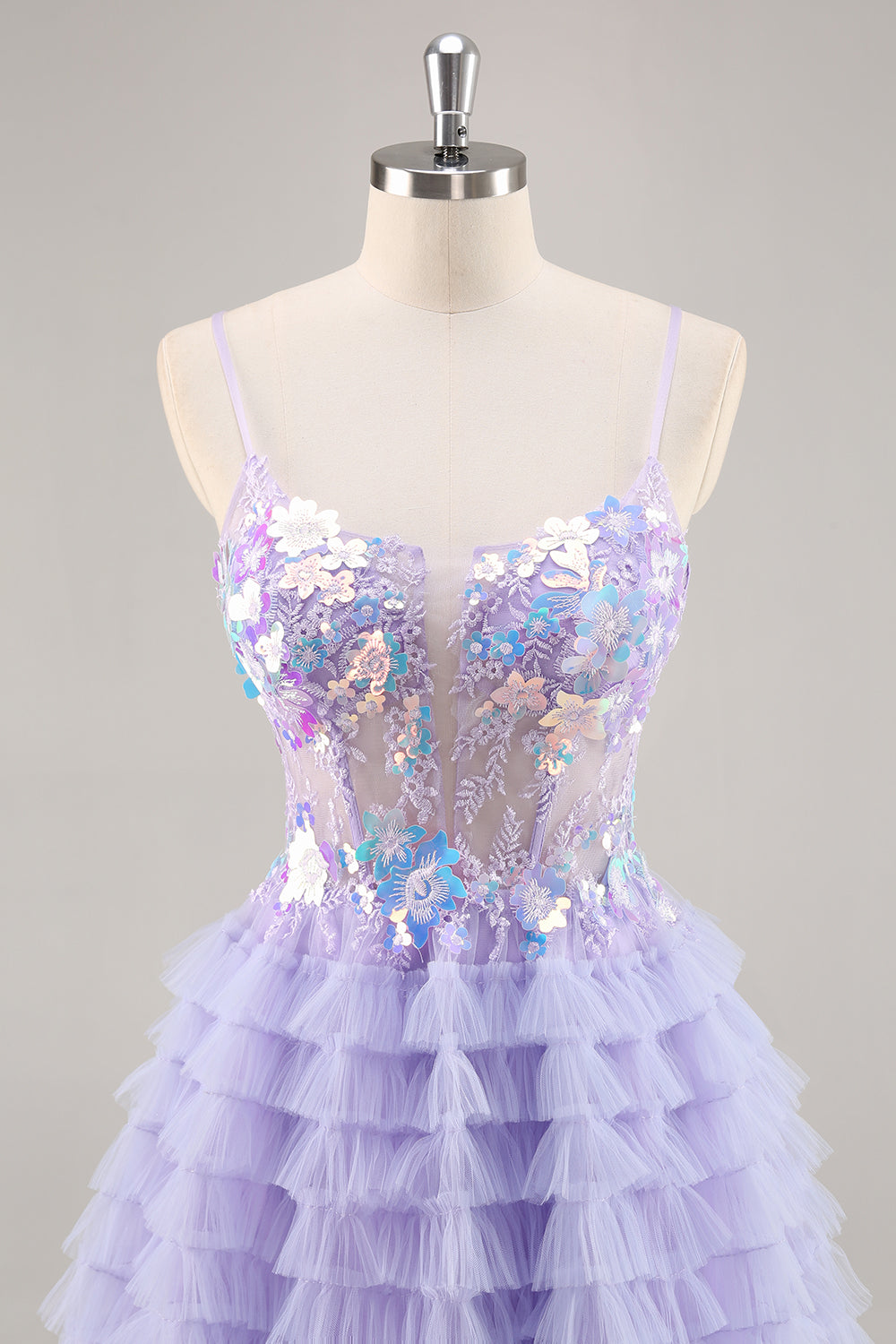 Purple Tulle Tiered A Line Homecoming Dress with Appliques