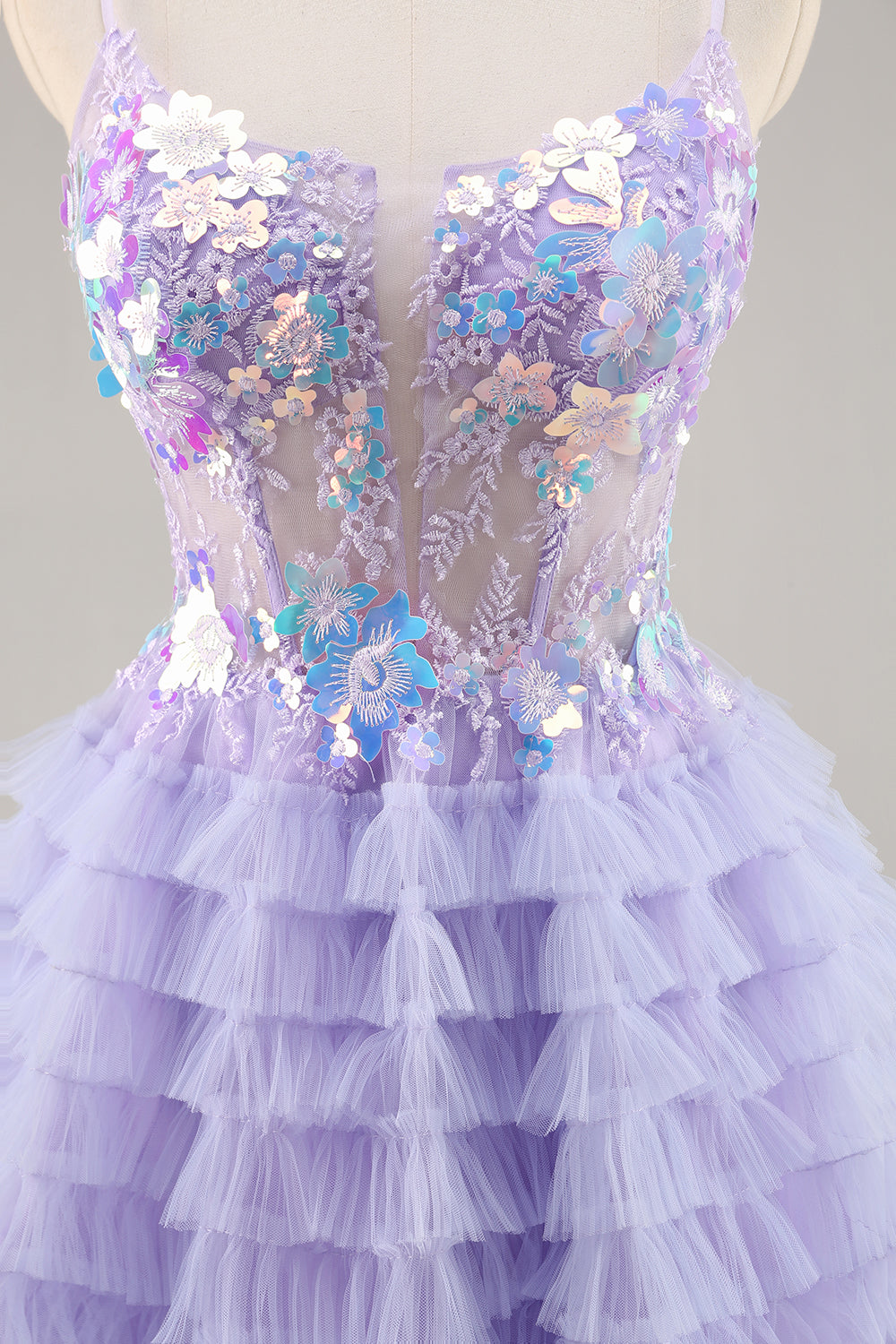 Purple Tulle Tiered A Line Homecoming Dress with Appliques