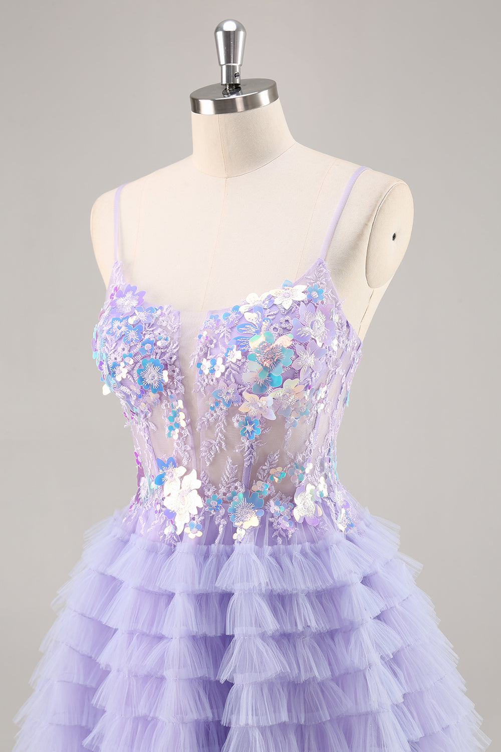 Purple Tulle Tiered A Line Homecoming Dress with Appliques