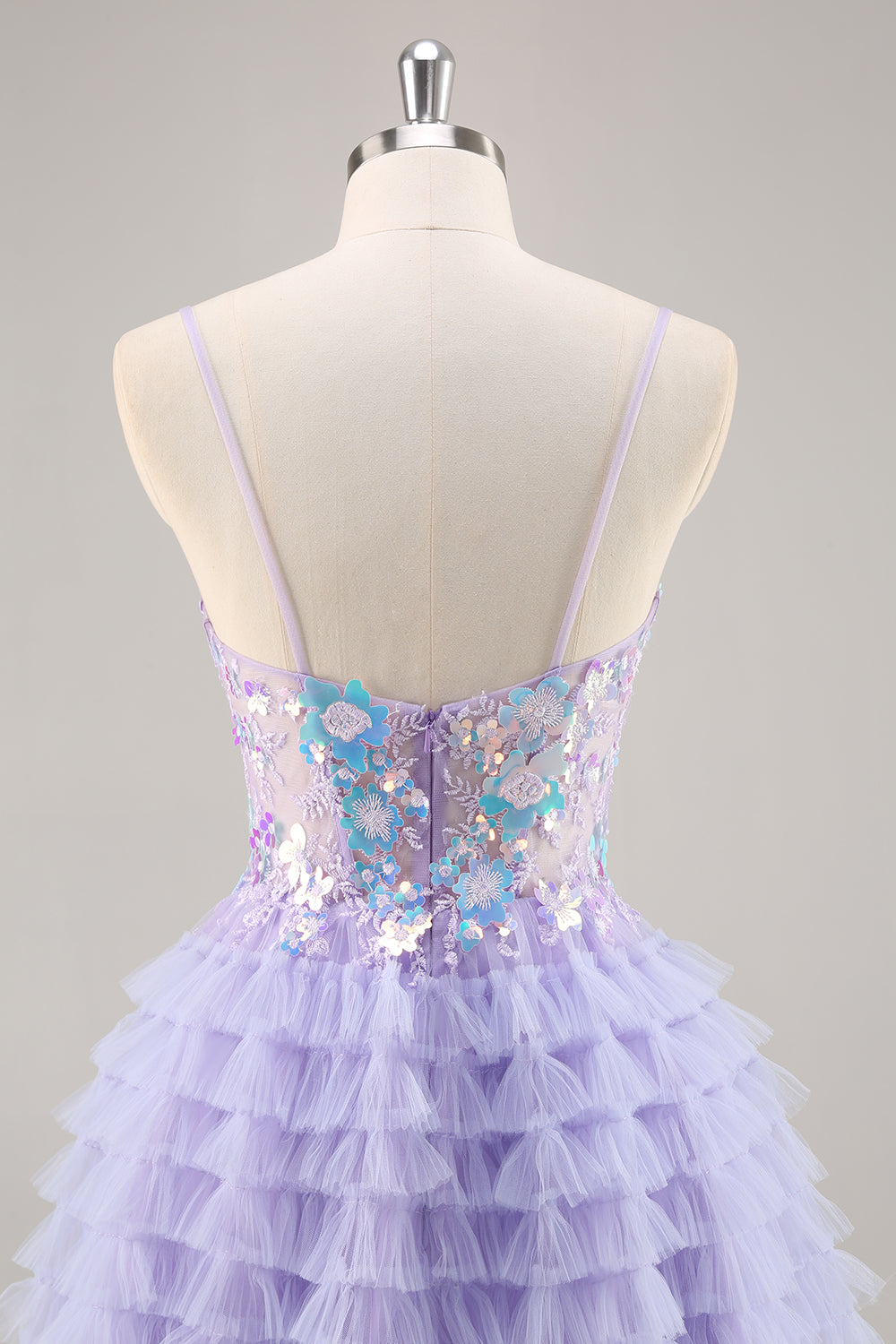 Purple Tulle Tiered A Line Homecoming Dress with Appliques