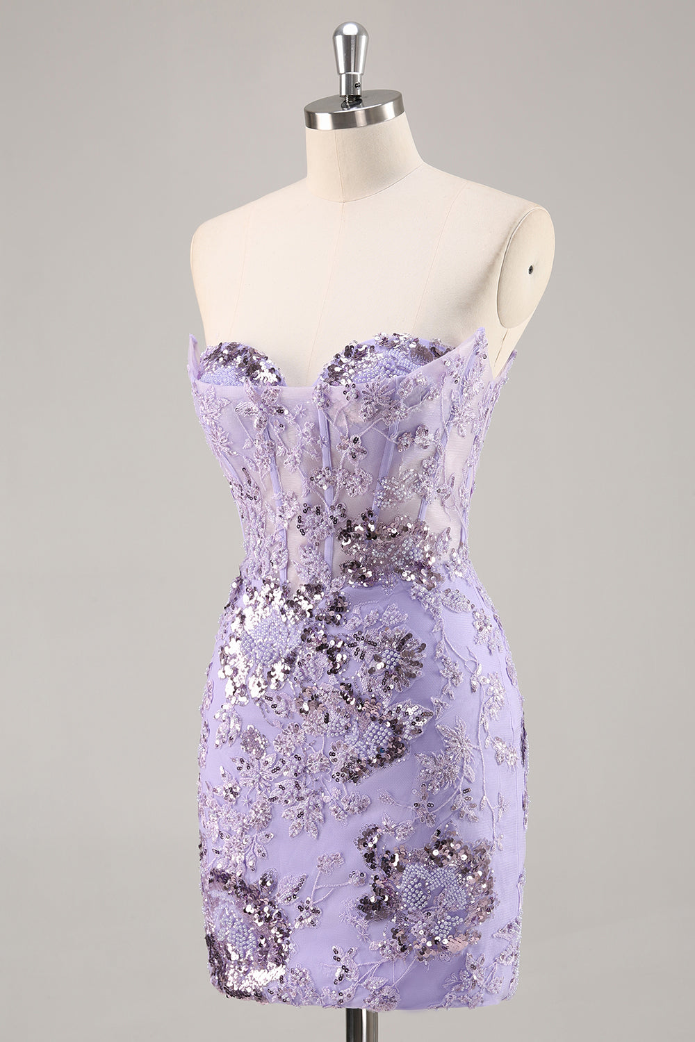 Strapless Beaded Bodycon Purple Homecoming Dress with Appliques