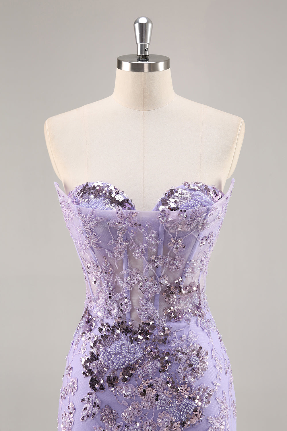 Strapless Beaded Bodycon Purple Homecoming Dress with Appliques