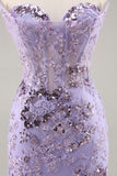 Strapless Beaded Bodycon Purple Homecoming Dress with Appliques