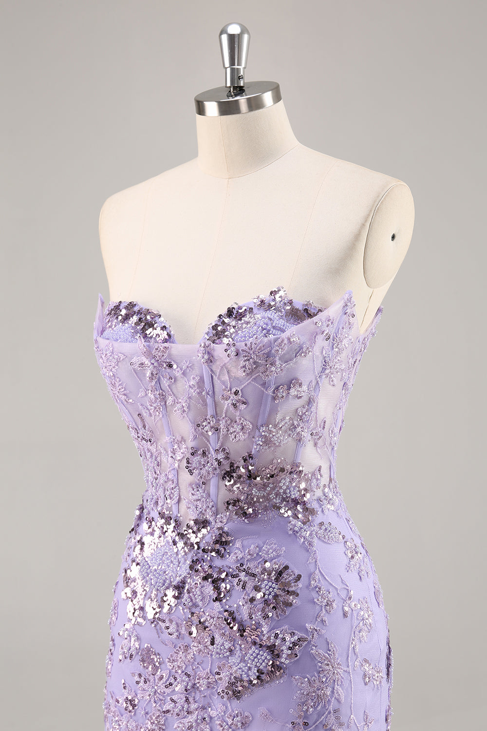Strapless Beaded Bodycon Purple Homecoming Dress with Appliques