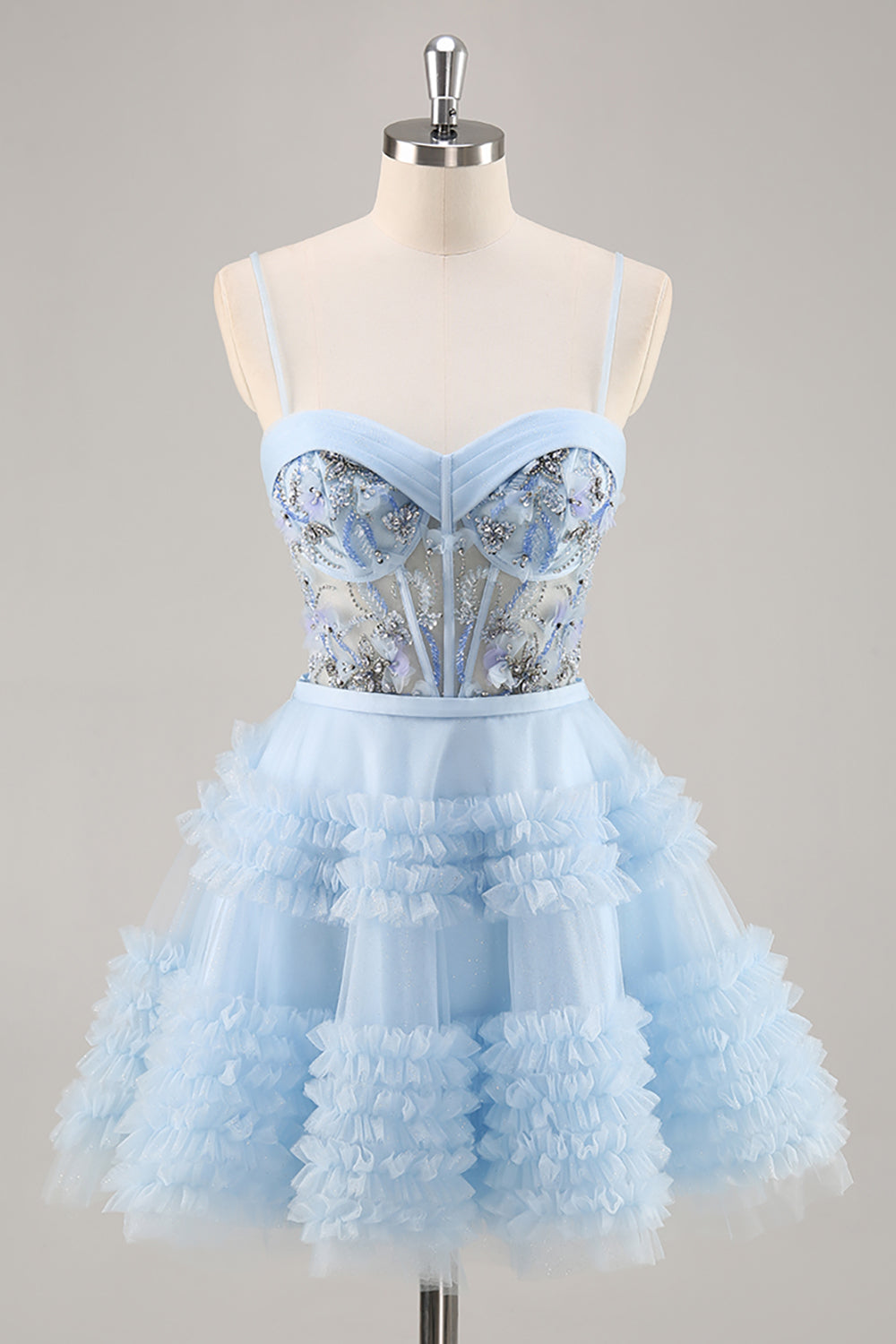Blue Beaded A Line Corset Homecoming Dress