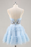 Blue Beaded A Line Corset Homecoming Dress