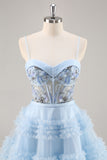 Blue Beaded A Line Corset Homecoming Dress