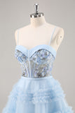 Blue Beaded A Line Corset Homecoming Dress