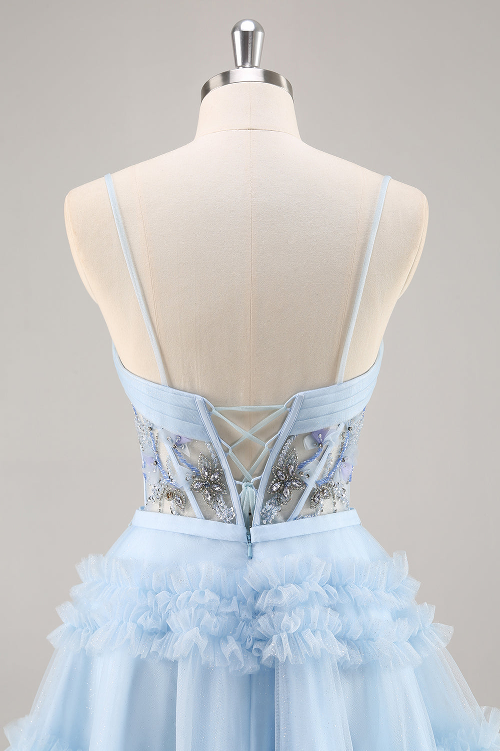 Blue Beaded A Line Corset Homecoming Dress