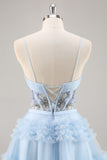 Blue Beaded A Line Corset Homecoming Dress