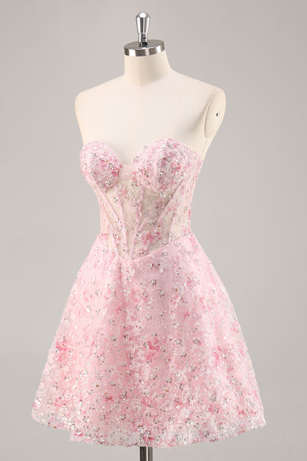 Pink Corset A Line Strapless Homecoming Dress with Appliques