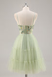 Green A Line Appliqued Corset Homecoming Dress