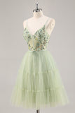 Green Applique Corset A Line Homecoming Dress