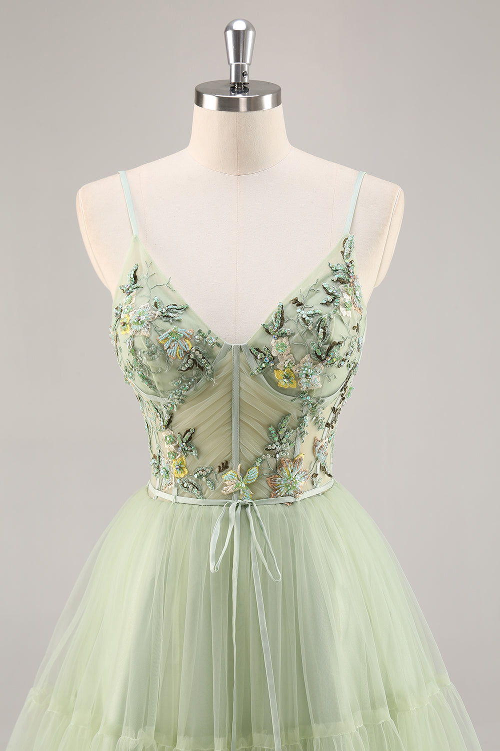 Green Applique Corset A Line Homecoming Dress