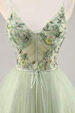 Green Applique Corset A Line Homecoming Dress