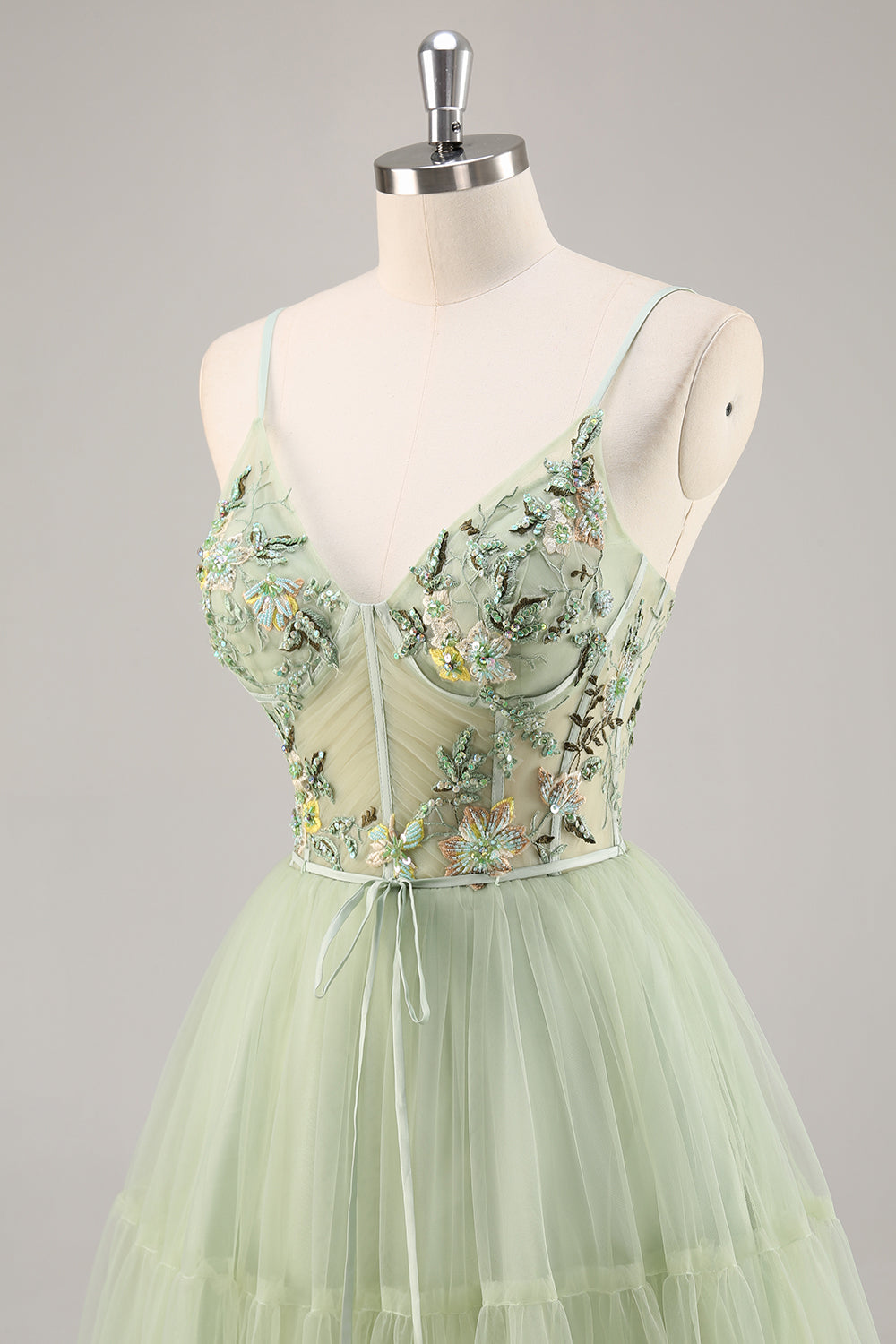 Green Applique Corset A Line Homecoming Dress