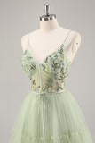 Green Applique Corset A Line Homecoming Dress