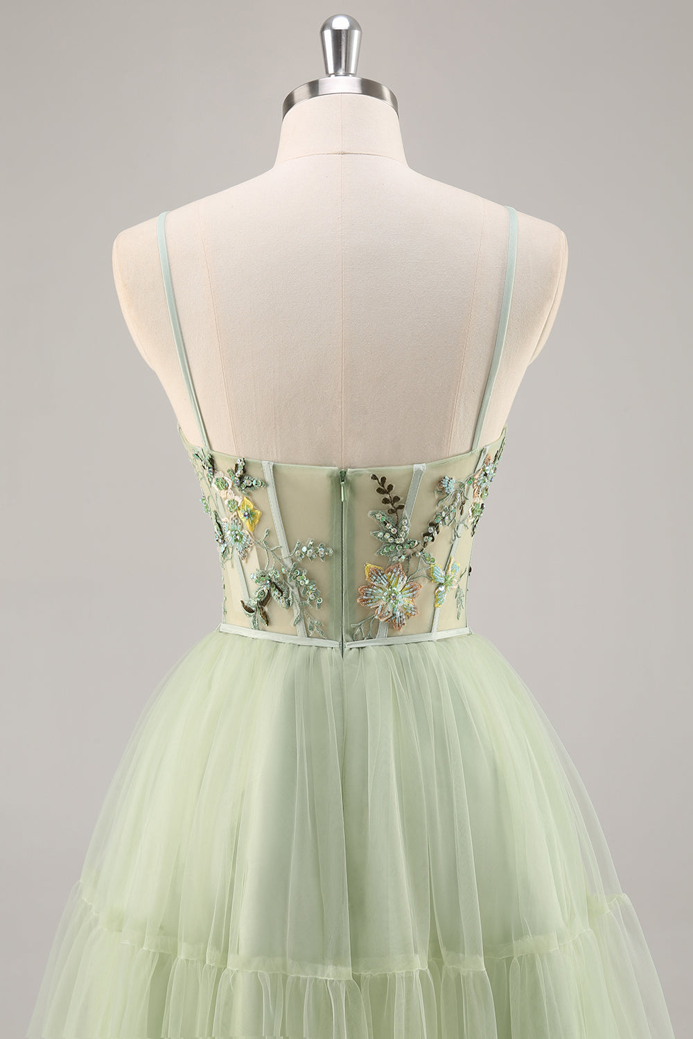 Green Applique Corset A Line Homecoming Dress