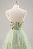 Green Applique Corset A Line Homecoming Dress