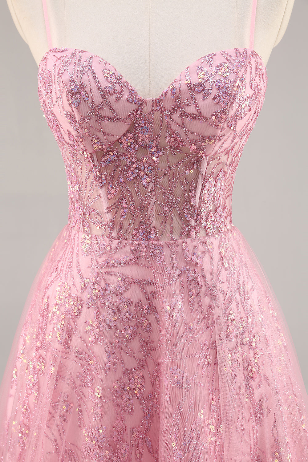Sparkly Pink Corset A Line Long Prom Dress