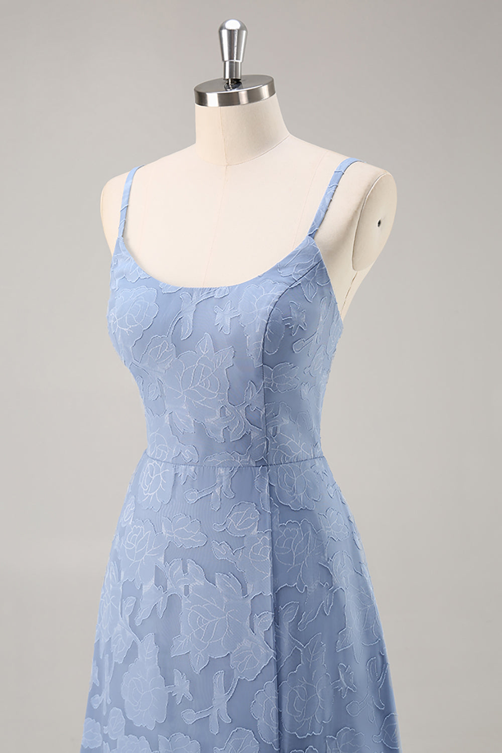 Dusty Blue A Line Spaghetti Straps Long Bridesmaid Dress with Slit