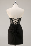 Pink Strapless Corset Beaded Short Tight Homecoming Dress
