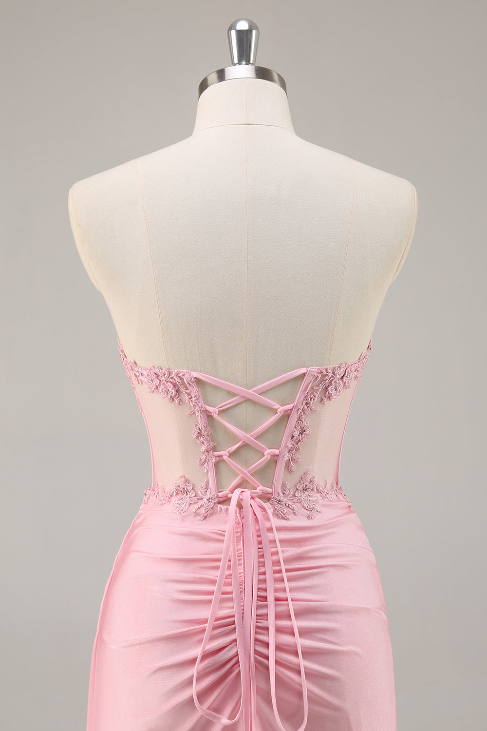 Pink Strapless Corset Beaded Short Tight Homecoming Dress