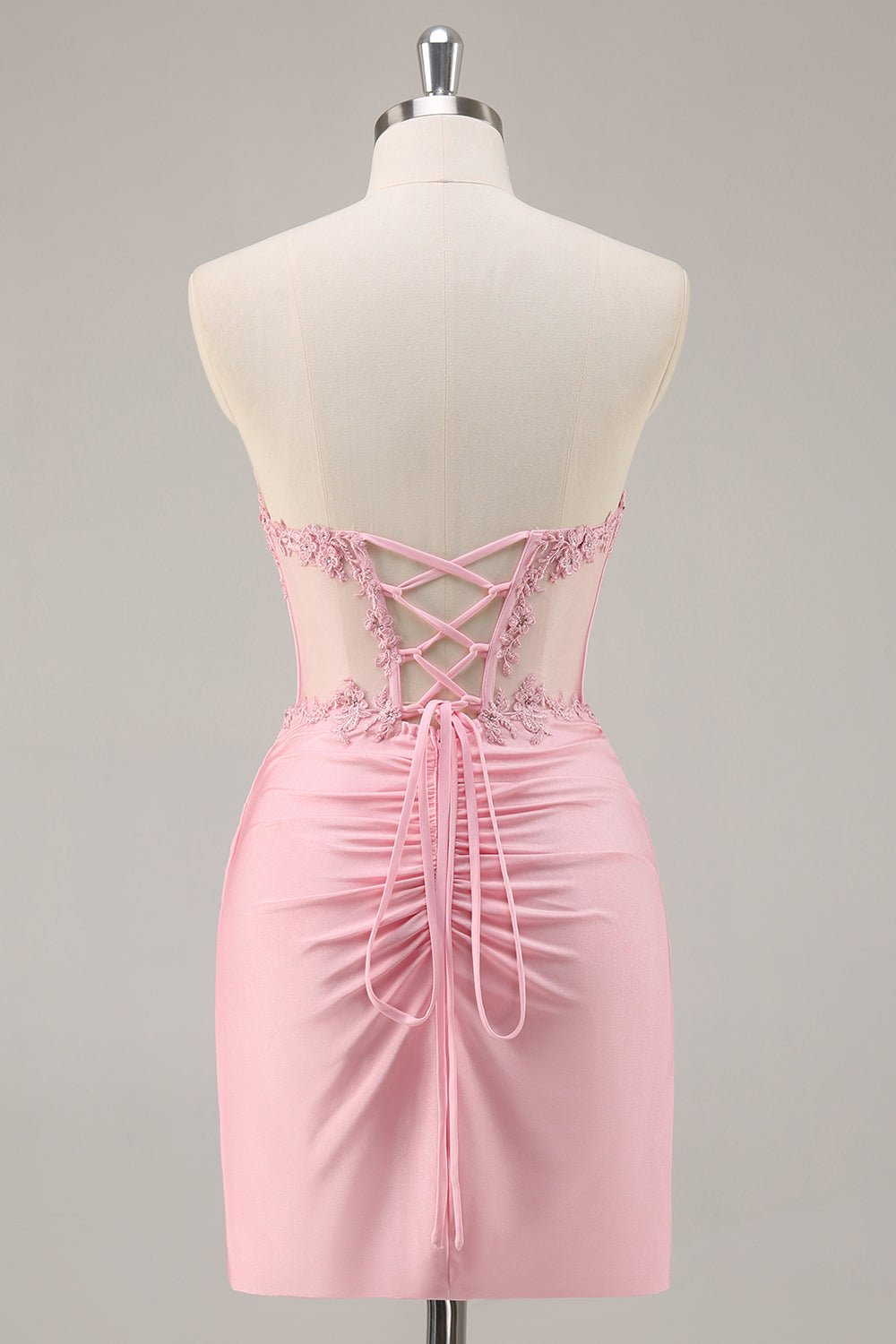 Pink Strapless Corset Beaded Short Tight Homecoming Dress